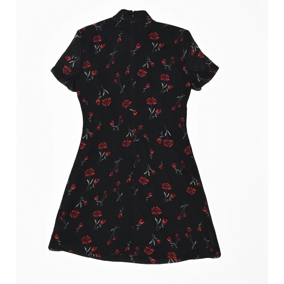 BB Dakota Black & Red Floral Mock Neck Short Sleeve Mini Dress - Picture 3 of 5